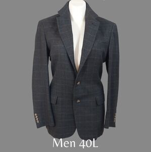 TOMMY HILFIGER mens sport coat DARK GRAY+ RUST Window pane PLAID CLASSIC FIT 40L